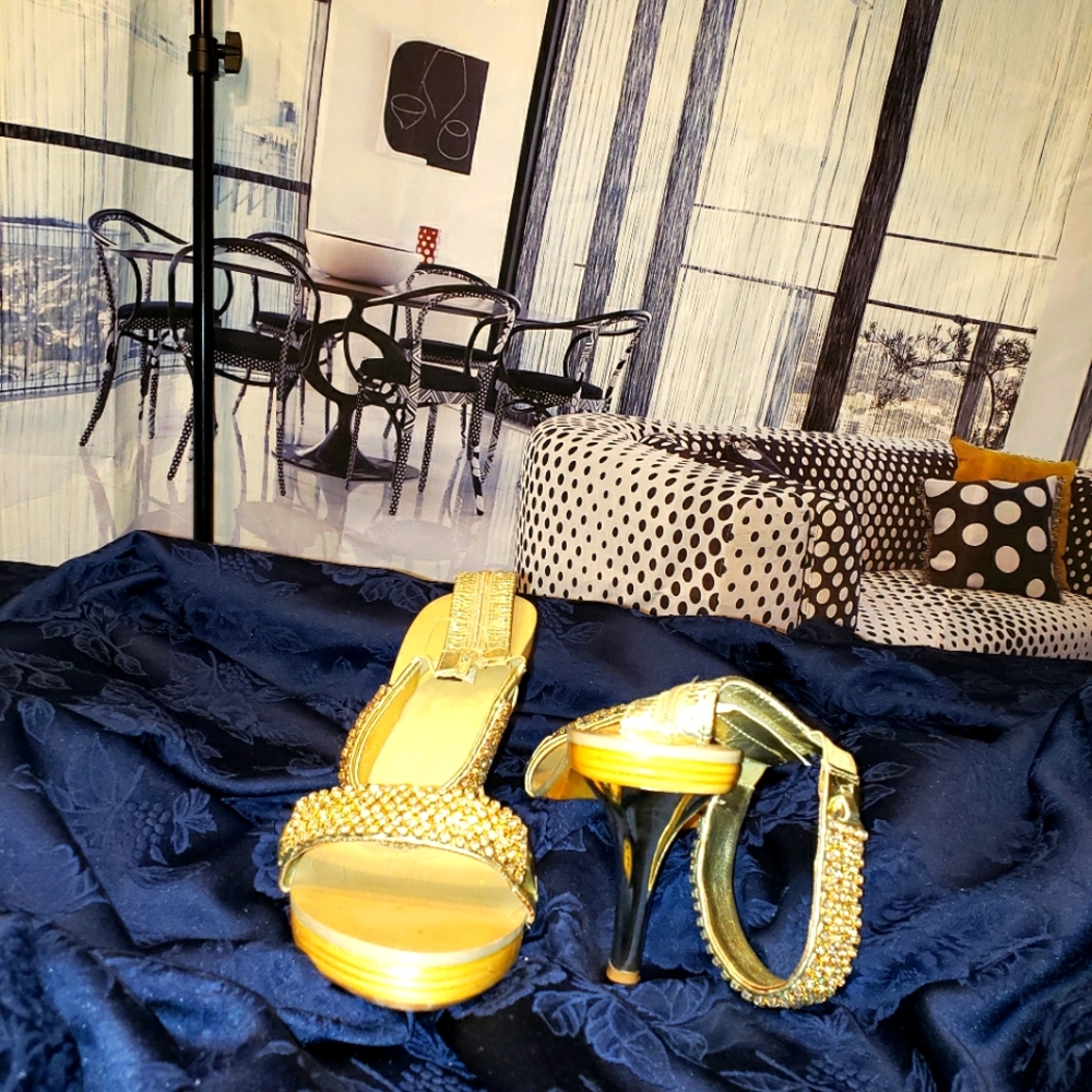 Matalic Gold rhinestone studded sandal size 9 by Doll House